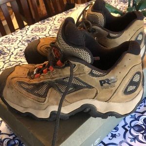 Mens 11 M Timberland Pro Series Steel Toe Hiking Boots EUC Brown Leather